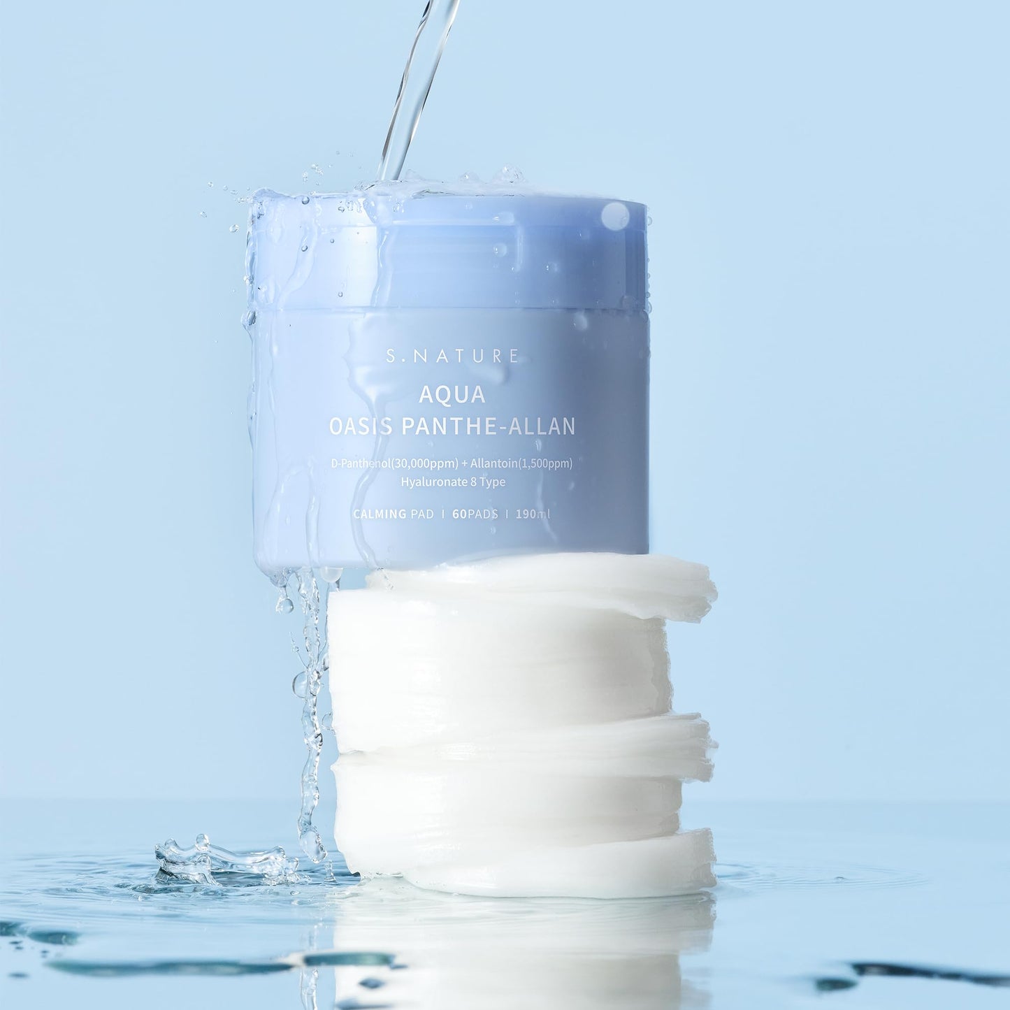 S.NATURE AQUA OASIS PANTHE-ALLAN CALMING PAD 60 Pads, 190ml | Exfoliating, Pore Care, Cooling, Soothing, Hydrating | 6.42Fl Oz
