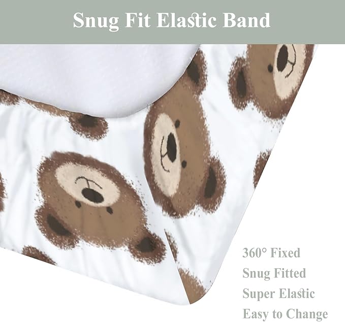 Neutral Boho Bears Changing Pad Covers for Baby Girls Boys Cute Brown Bear Fitted Change Table Covers Mats Watercolor Bears Soft Nursery Diaper Change Table Sheets for 32''×16'' Contoured Pad