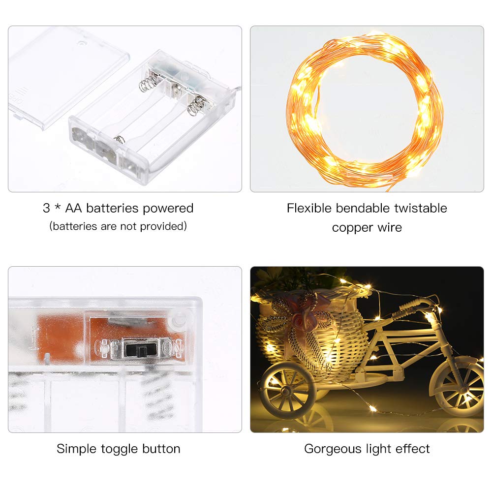 Ariceleo LED Fairy Lights, 4 Pack Mini Battery Powered, 5m Warm White Copper Wire, Model MRS-US-N-5M-4, Perfect for Decoration