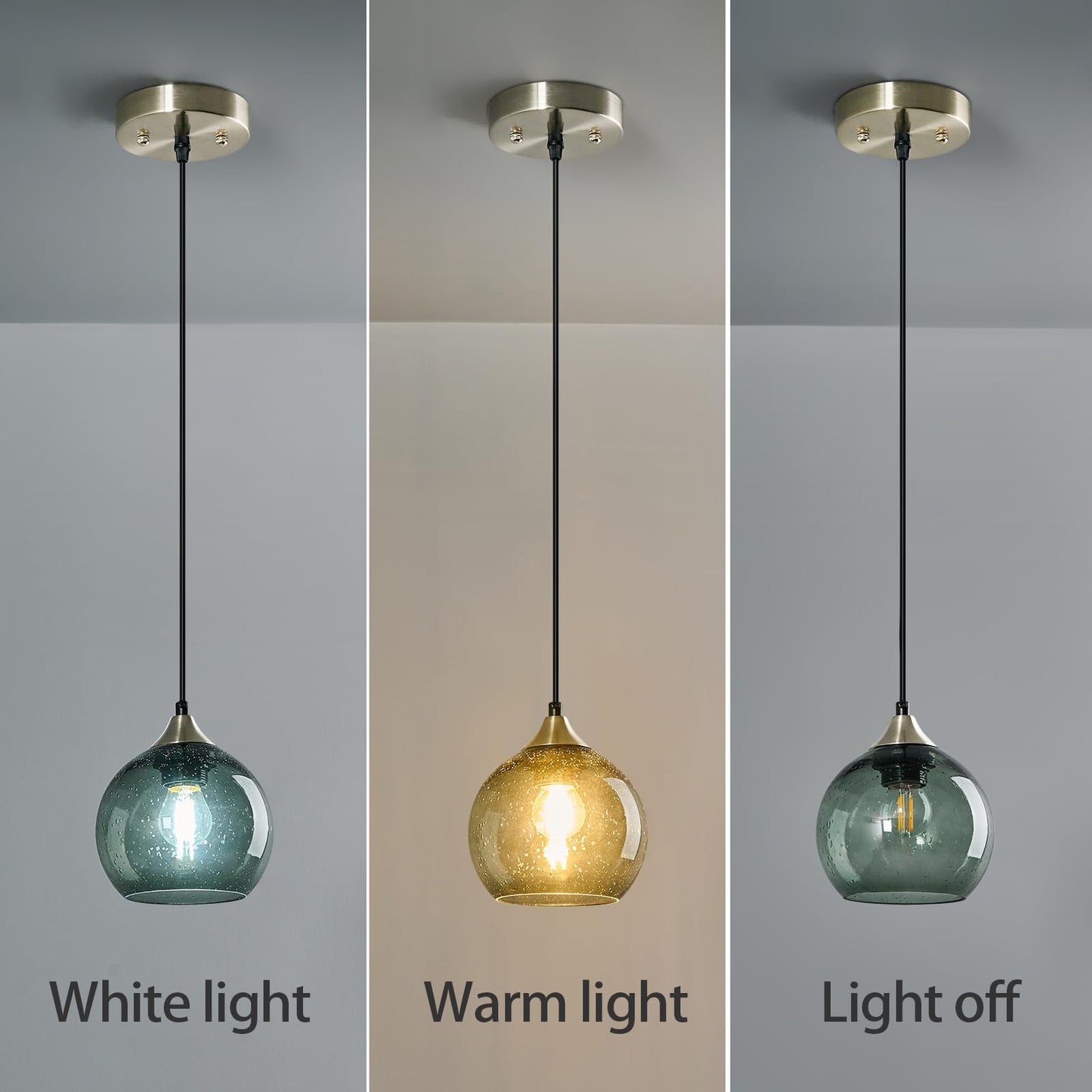 Lbsqj Gray Green Glass Pendant Lights Kitchen Island Lighting Globe Pendant Light Fixtures Modern Pendant Lighting For Kitchen Island Bedroom Living Dining Room Light Fixture(5.9In  1-Pack)