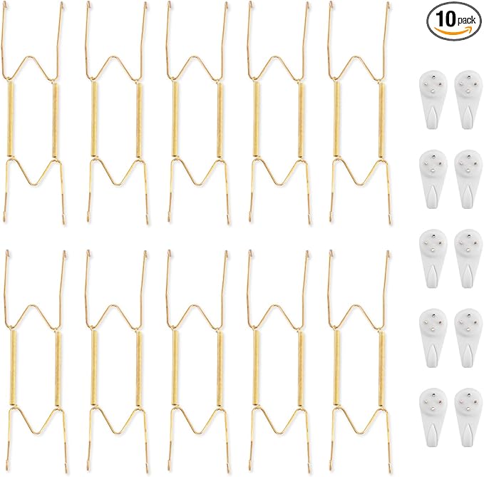 Bilillo 10 Pieces Wall Plate Hangers for Display, Suitable for 9-11 inch Art, Stainless Steel Invisible Heavy Duty Wire Plate Holder with 10 Pieces Wall Hooks