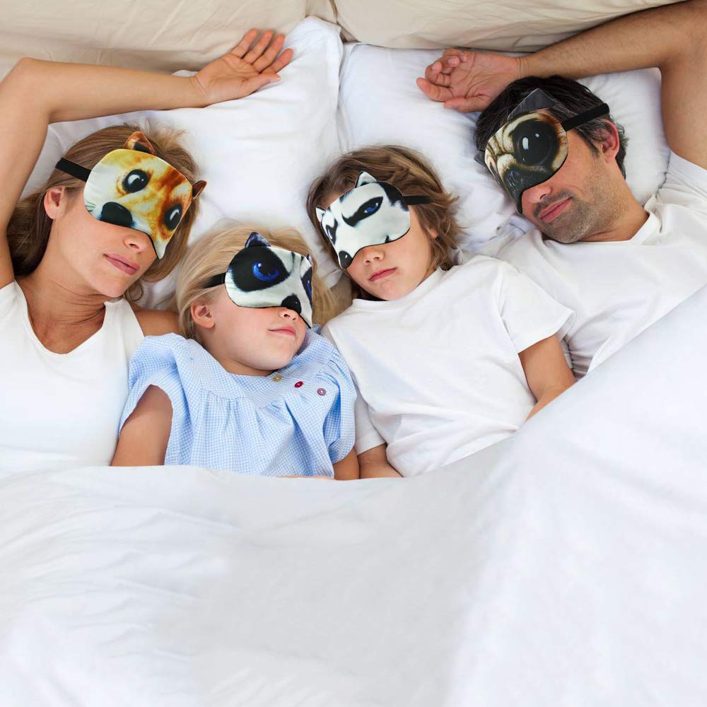 HYCLES Sleep Mask for Kids Sleeping Eye Cover Cute Cartoon Animal Funny 3 Pcs Blindfold Eyeshade for Men Women Plane Travel Game Nap Night Sleeping