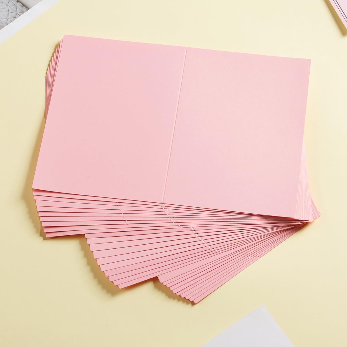 50 Pack Blank Cards Folded Cardstock Thank You Blank Greeting Cards for Invitations, Wedding, Greeting Cards, All Occasion DIY (Pink, 5x7)