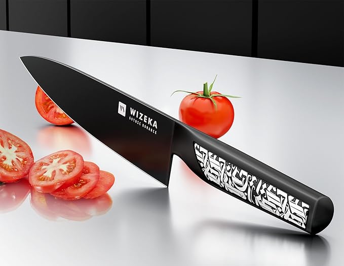 WIZEKA Chef Knife: 8 Inch: Extreme Sharp Kitchen Knife: Full Tang High Carbon Stainless Steel: Chef's knife with Ergonomic Handle with Unique Patterns,Gothic Series