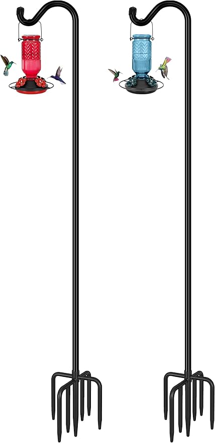 FEED GARDEN Adjustable Shepherd Hook Bird Feeder Pole with 7 Prongs Base, 108 Inch Tall 5/8 Inch Thick, Heavy Duty Outdoor...