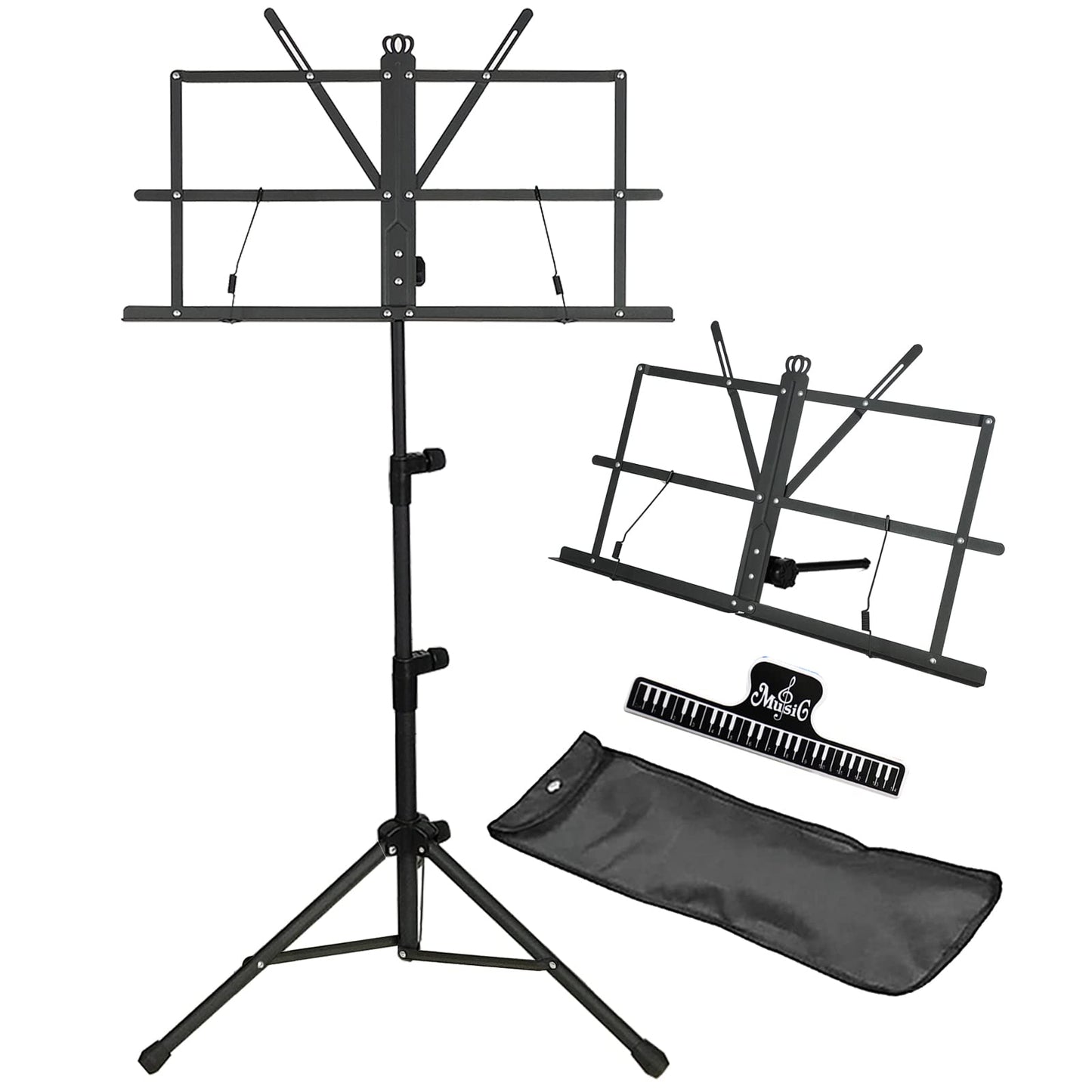 IRONTREE Music Stand - 2 in 1 Dual-Use Desktop Book Stand Folding Music Holder Portable and Lightweight with Clamp & Carrying Ba