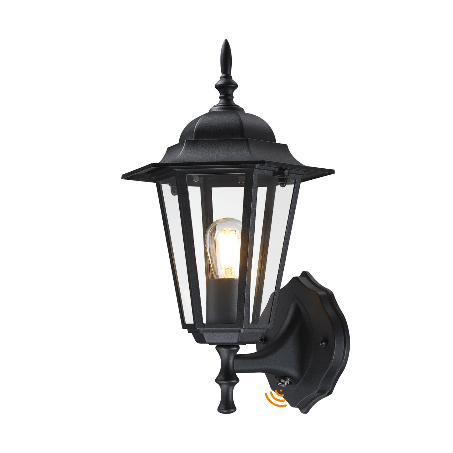GRUENLICH Outdoor Wall Sconce, Dusk to Dawn Lighting, Black Aluminum, 14 Inch, Model GR-WL003D2D-BK-1PK, Clear Glass