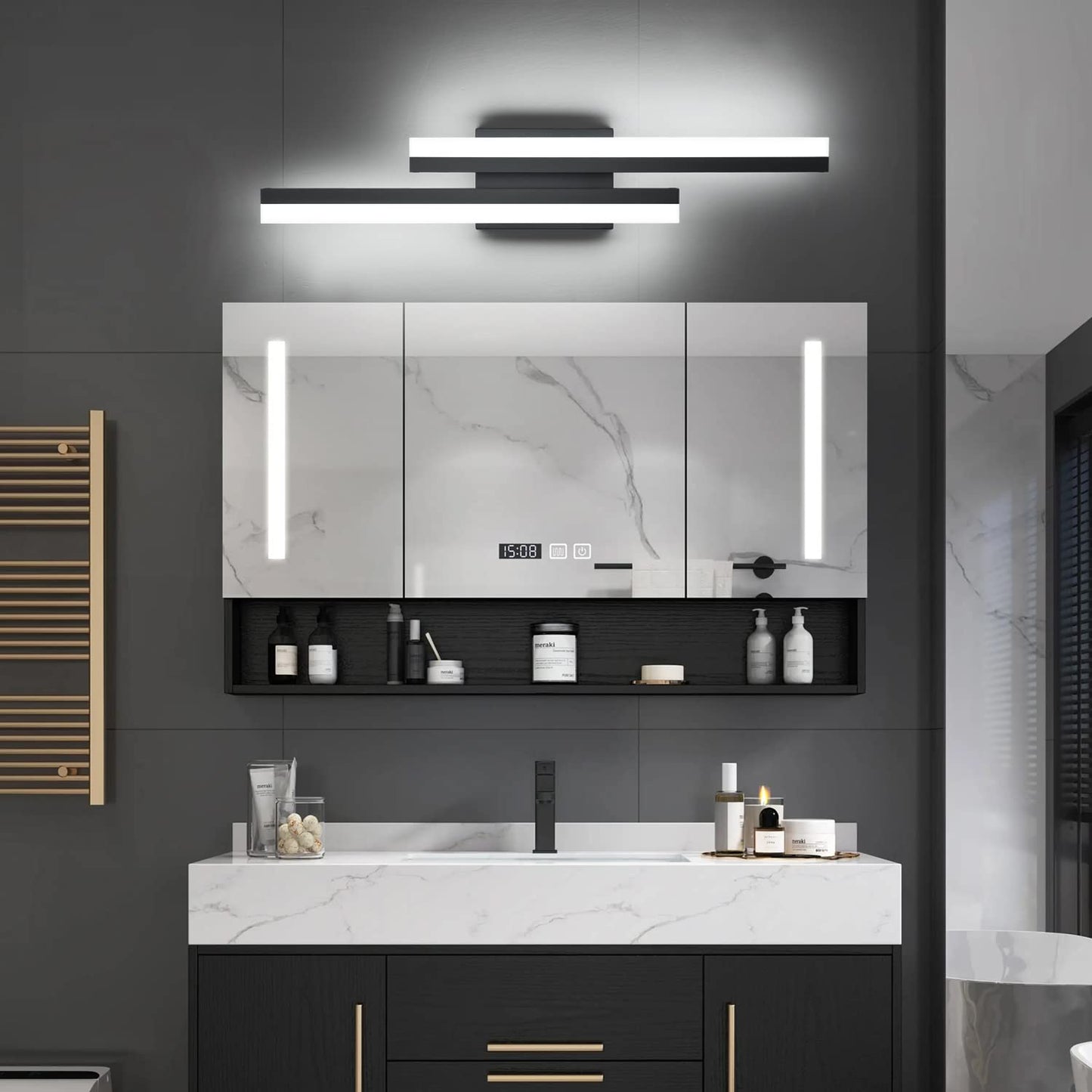 Presde 24In Dimmable Led Bathroom Vanity Light Fixture - Black Metal, Cold White 6000K, Model 6660-610Mm