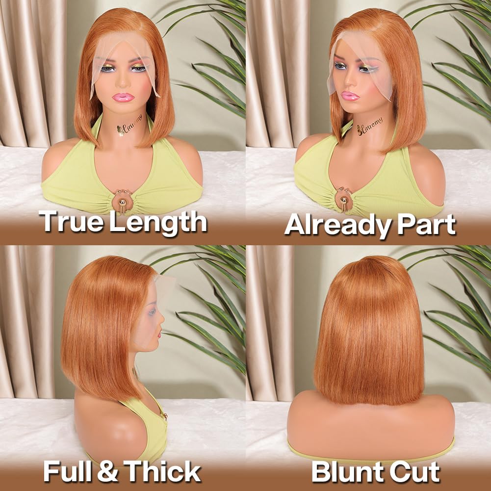 HIRIREMY Bob Wig Human Hair 13x4 HD Lace Frontal Short Straight Lace Front Bob Wigs for Black Women Human Hair Pre Plucked Gluel