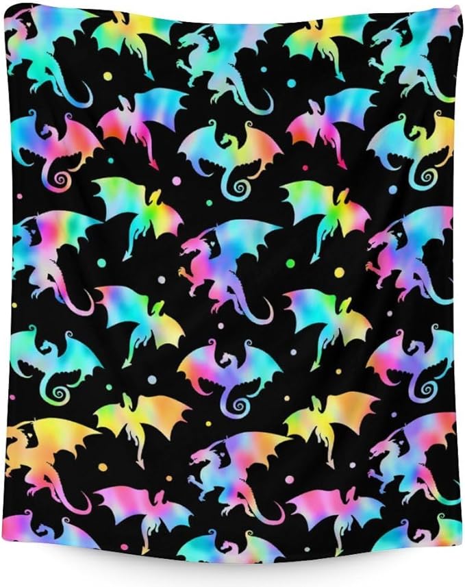 Dragon Blanket Gifts - 50x60 Inches Novelty Throw Blanket for Babies, Kids, Boys & Girls - Black Soft Fuzzy Blankets for Couch, Sofa & Bed
