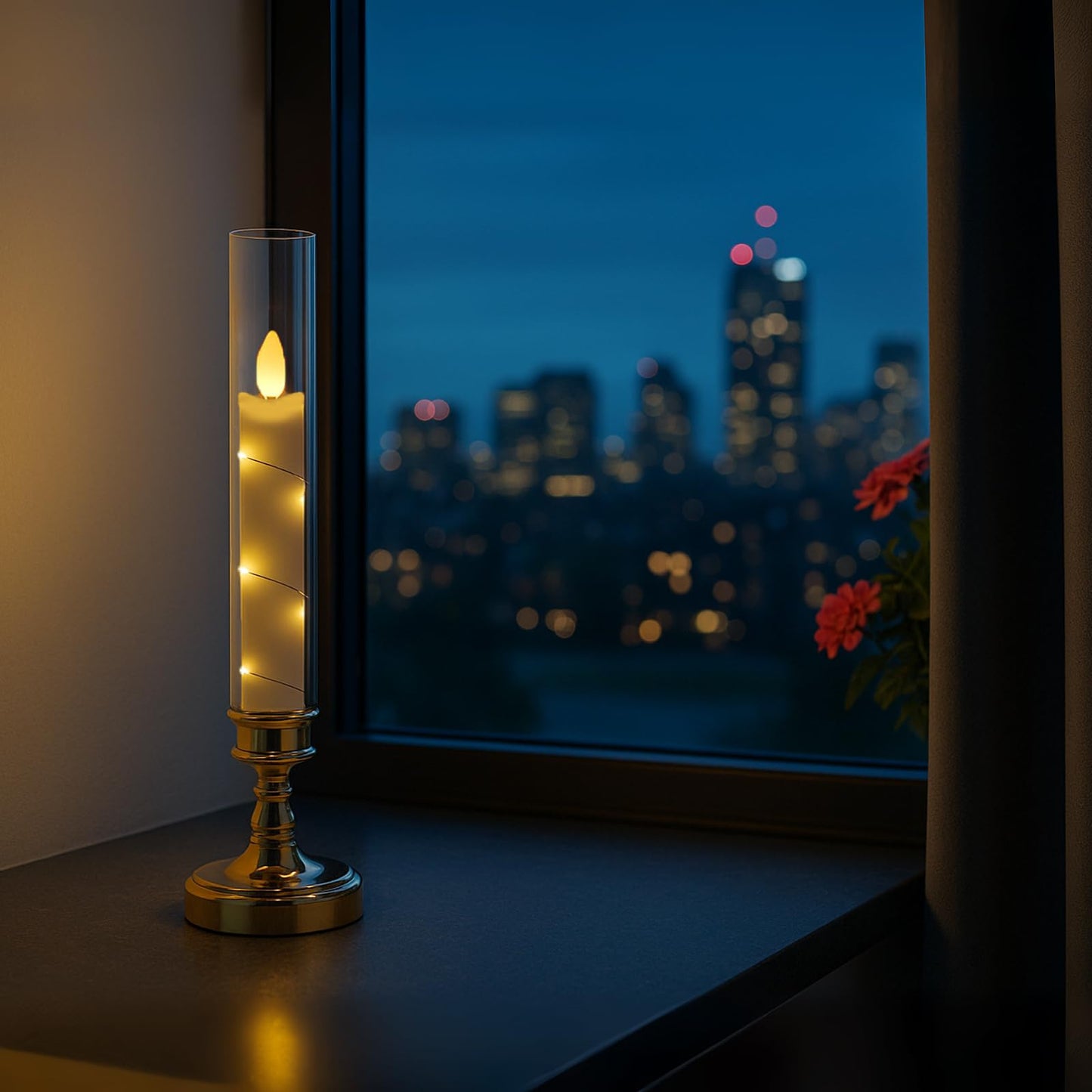 Prerish 6 PCS Flameless Candles with Remote Timer, Flickering LED Candles Romantic Ambiance with Embedded Star String, Gold Battery Perated Candles Decoration for Wedding Home Table Window Christmas