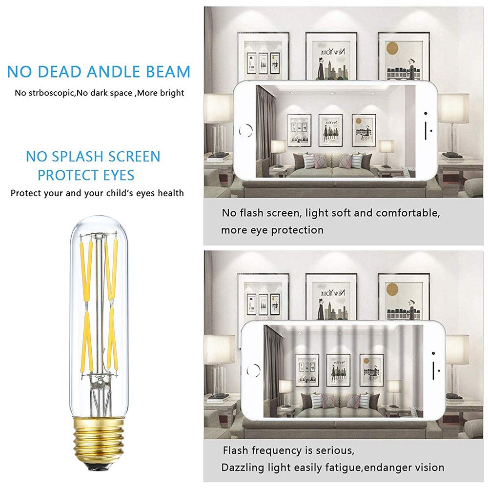 XININSUN T10 LED Bulb 8W Dimmable Clear Glass E26 Base 4000K Daylight 850lm 3 Pack