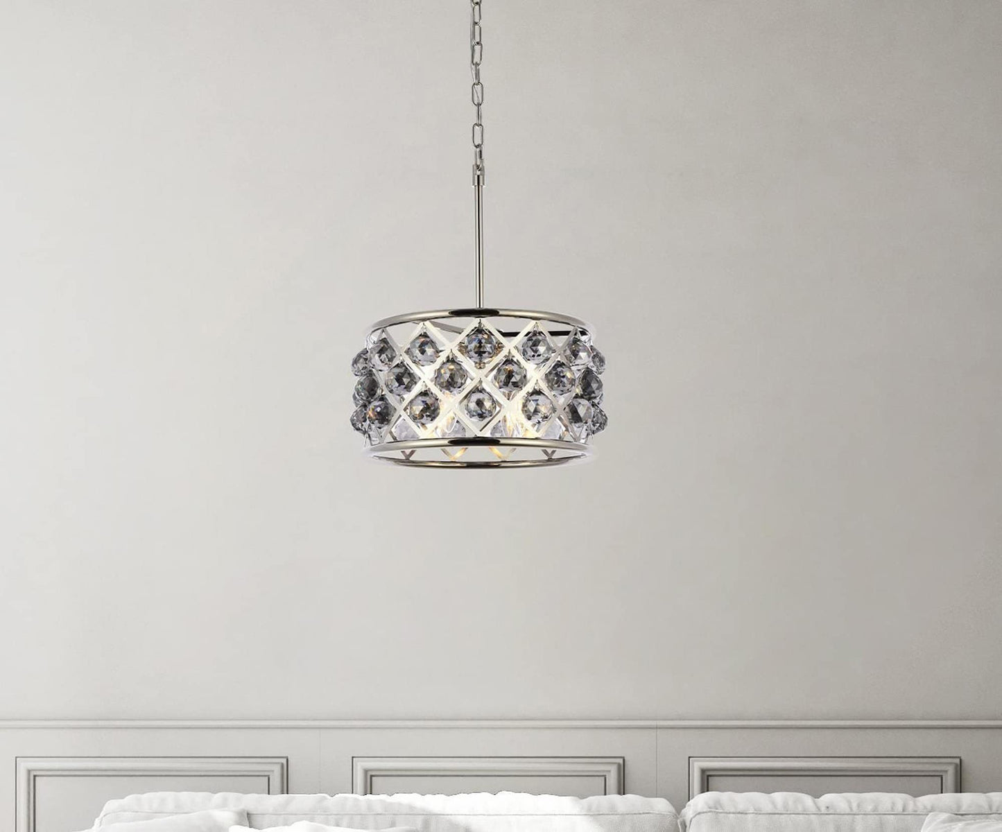Elegant Lighting Madison Collection 4-Light Pendant Lamp, 16in Depth x 9in Height, Polished Nickel Finish, Silver Shade, Model 1214D16PN-SS/RC