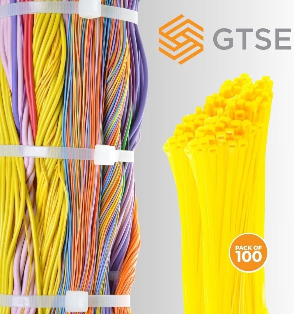 GTSE 8 Inch Yellow Zip Ties, 100 Pack, 18lb Strength, UV Resistant Strong Nylon Cable Ties, Self-Locking 8" Tie Wraps