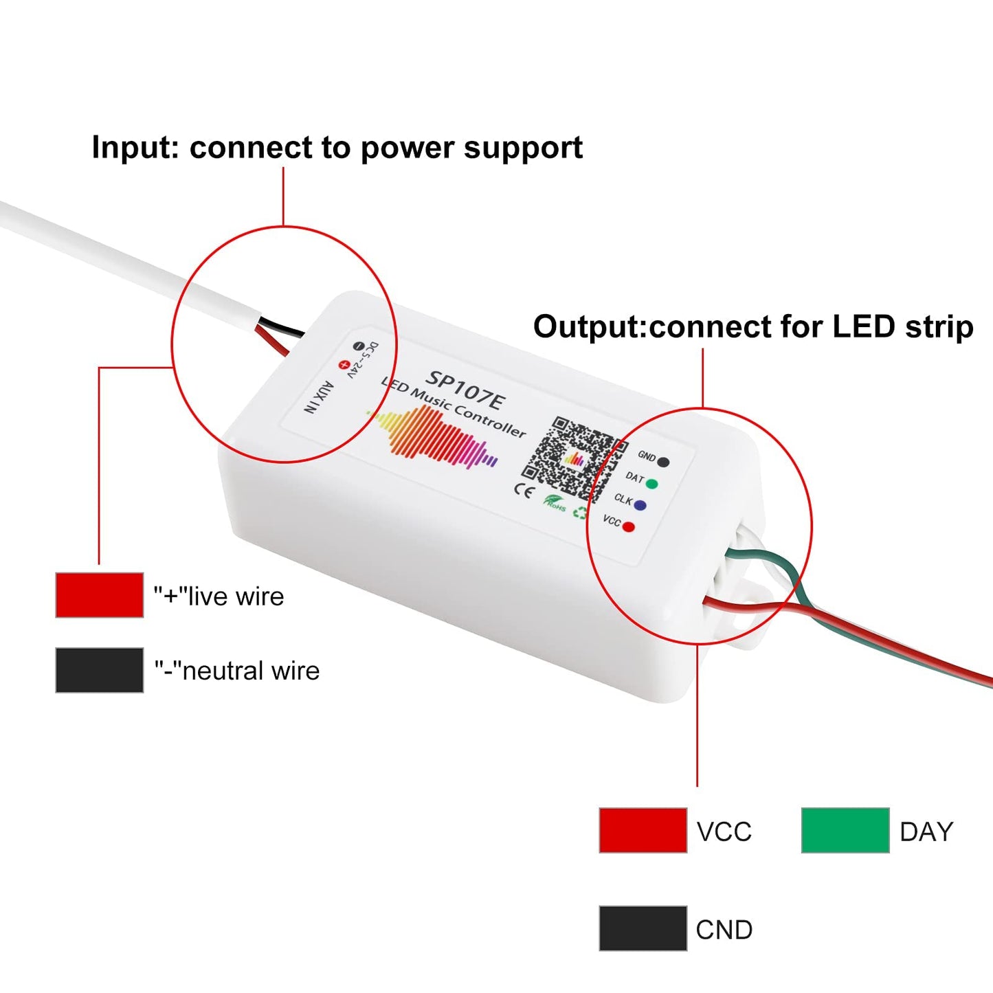 RGBZONE Bluetooth LED Controller, SP107E for WS2812b/WS2811 Strips, Music Sync, DC 5-24V, RGB