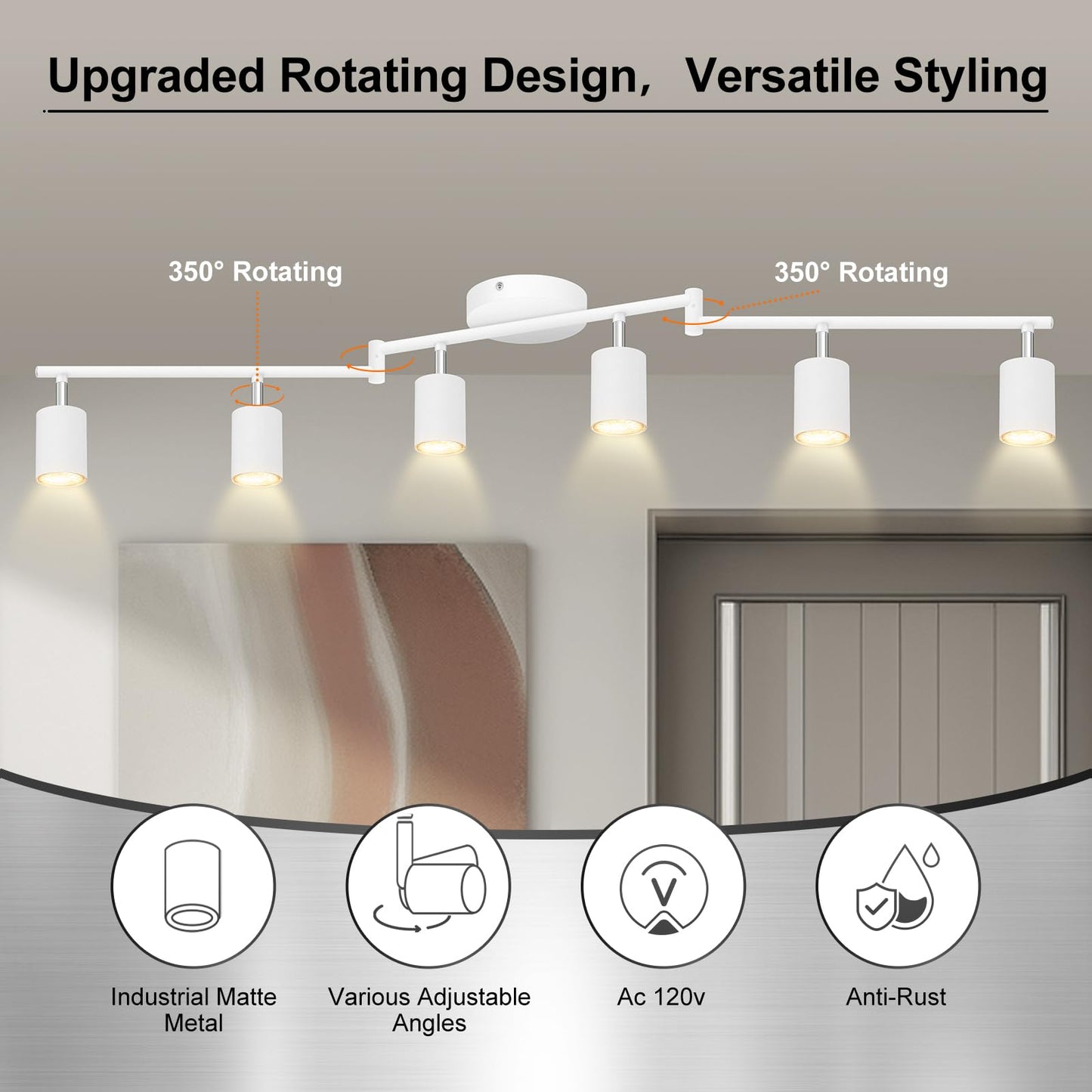 Auquee 6 Light Track Lighting Fixtures Ceiling  Matte White Kichen Track Lighting Fixtures With Rotatable Light Heads  Foldable Lamp Arms  Modern Led Track Lights For Kitchen/Hallway  No Gu10 Bulb