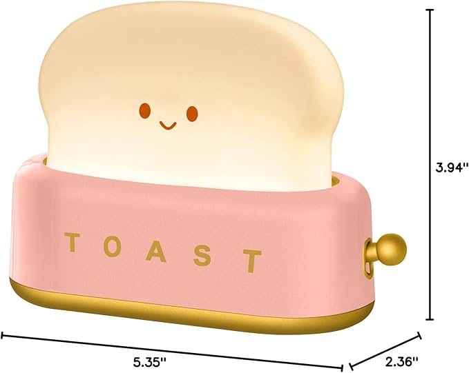 Cute Desk Decor Toaster Lamp, Kawaii Accessories Small LED Night Light for Kids Teen Girls, Room Decor Toast Lamp for Bedroom, Bedside, Living Room Aesthetic Stuff,Gift