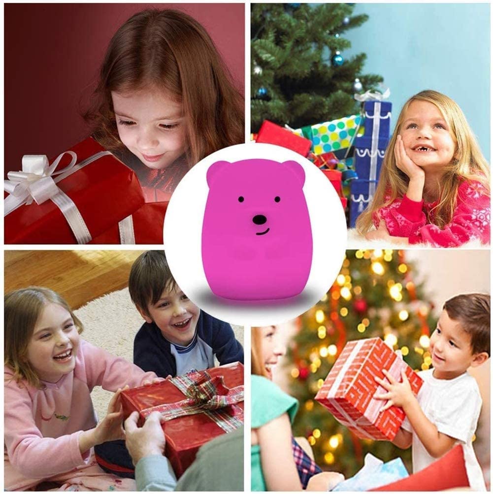 Tekemai Night Light for Kids, Multicolor Bedside Lamp, Remote Control, Large Bear, Silicone, Adjustable Brightness, White, Model TC851-8