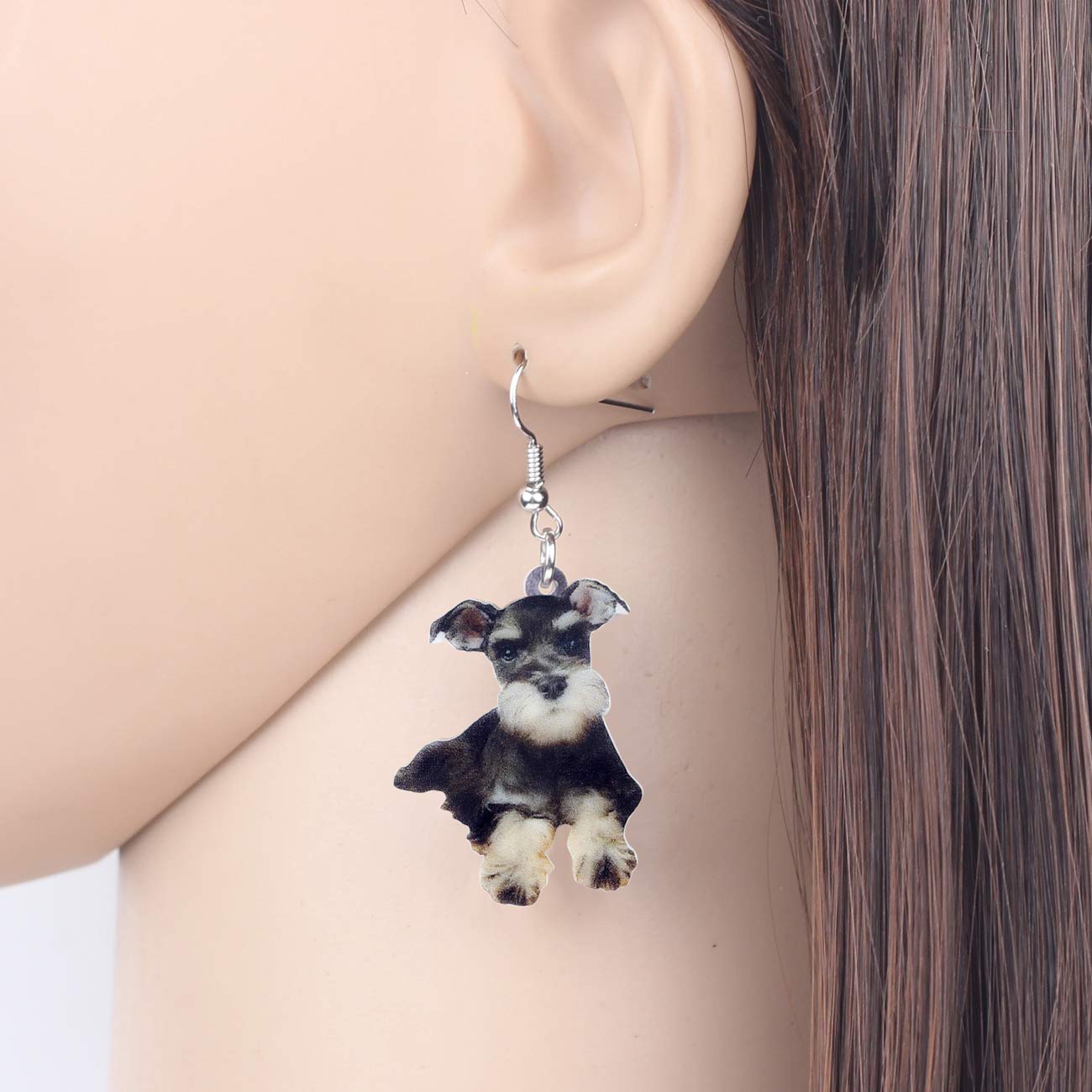 DUOWEI Acrylic Schnauzer Dog Earrings Sweet Pets Dangle Drop Jewelry for Women Ladies Dog Lovers Fancy Gifts (Black)