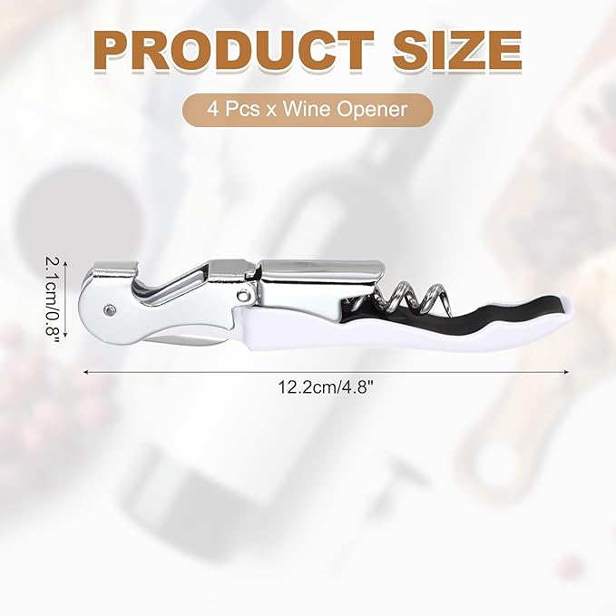 uxcell 4 Pcs 4.8" Stainless Steel Wine Opener, Waiter Corkscrew Professional Wine Key Bottle Opener with Double Hinged Foil Cutter for Bar Servers Waiter Bartender and Home, White