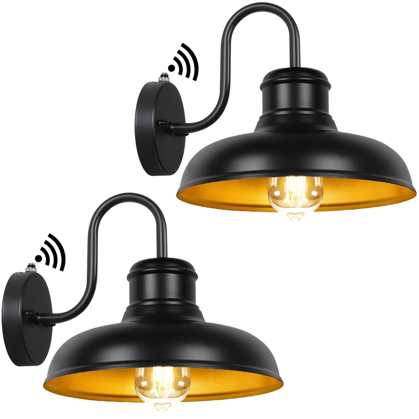 TOBUSA 2-Pack Outdoor Wall Light Fixtures, Waterproof Metal Gooseneck Barn Lights, 11.5in  Black & Golden, Model B11023PP
