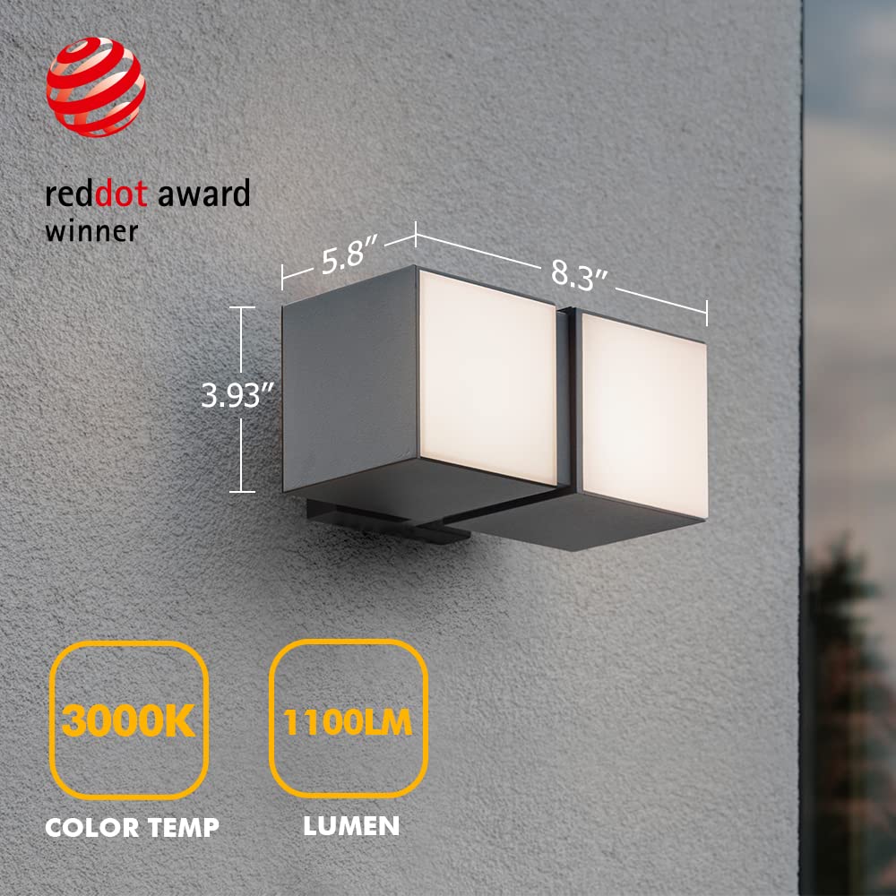 LUTEC LED Porch Wall Light Sconce, 3000K, 1100LM, Aluminum, Square, Black, Model: amzn.gr.5193805012-6PFYrD
