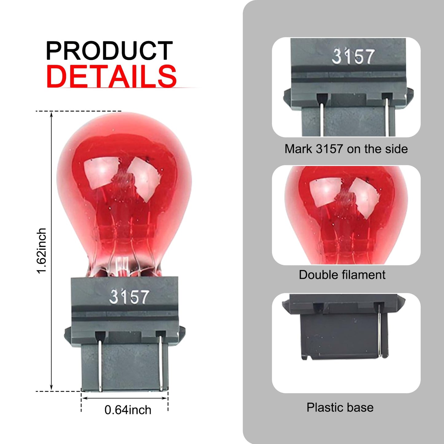 Tesnaao 10 Pack Car Instrument Light Bulb  3157 Brake Light Bulb  12 V 21/5 W Automobile Lighting Replacement Accessory  Universal For Most Cars  Trucks And Vans (Red)