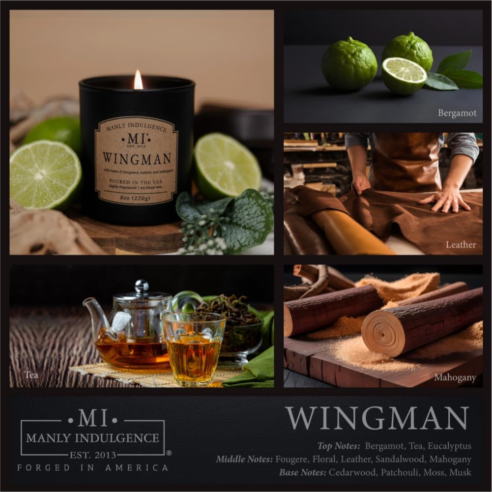 Manly Indulgence Wingman Scented Candles for Men, Premium Soy Blend Wax, 45H Burn, Candles for Home Scented, Gift-Ready Packaging - Made in The USA