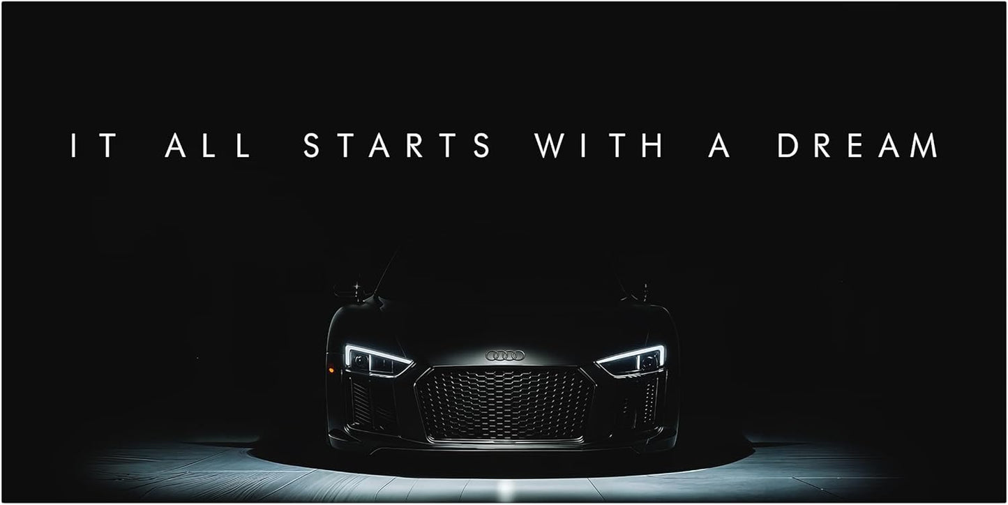 Motivational Wall Art for Office, Super Car Art Canvas, Inspirational Automotive Decor for Audi R8 Sportscar Lovers, Motivational Wall Decor for Office and Home, Car Poster (24" x 48" in)