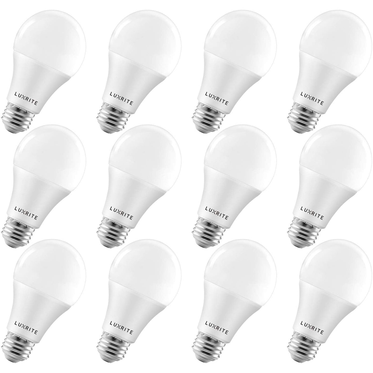 Luxrite A19 Led Light Bulbs, 100W Equivalent, Dimmable, 3500K Natural White, 15W, E26 Base, Energy Star, 12 Pack