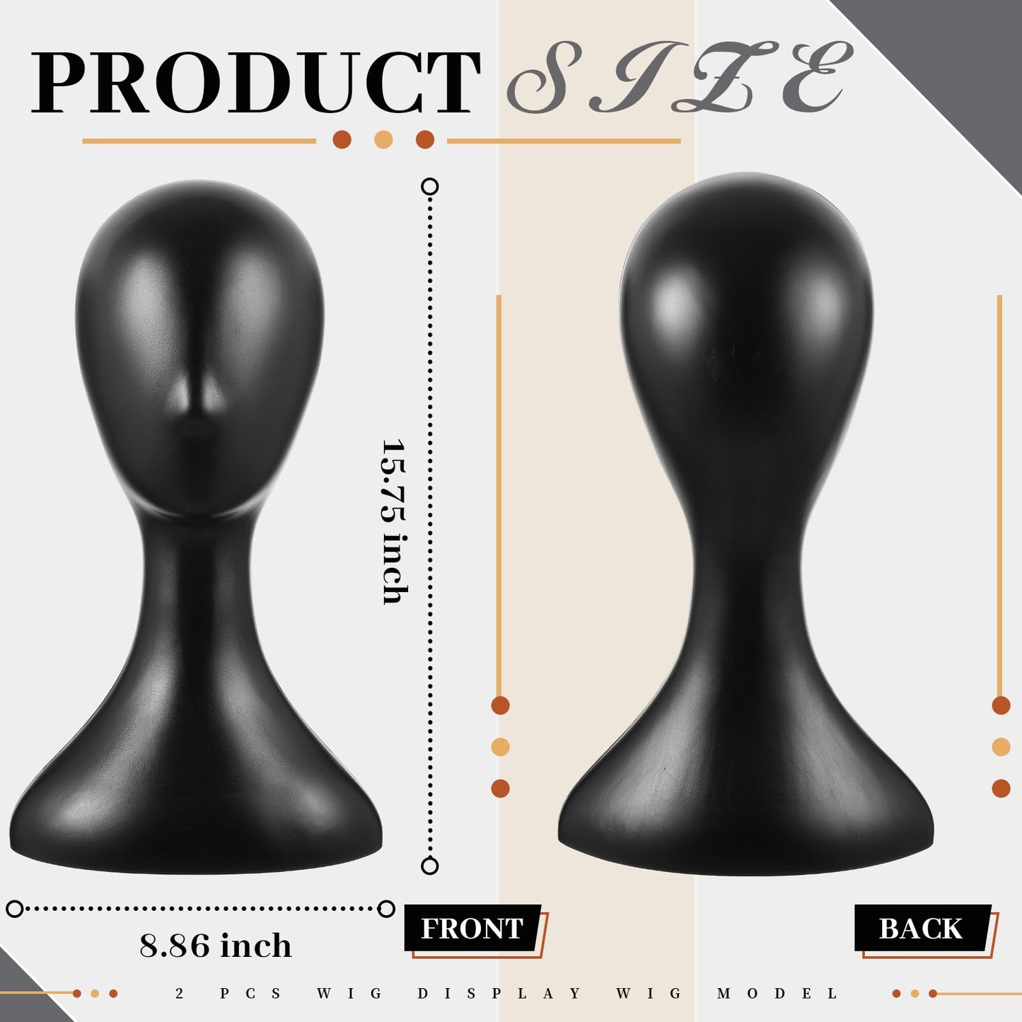 Leinuosen 2 Pcs 16 Inch Professional Mannequin Head Plastic, Realistic Durable Women Model Torso Styling for Wig, Making Styling