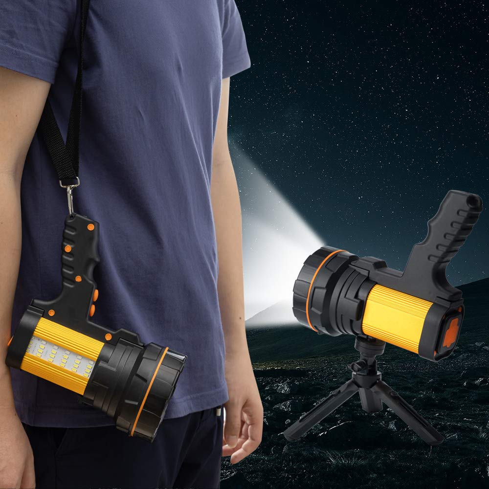 GEPROSMA F20 Super Bright Cordless Handheld Spotlight, Rechargeable LED Flashlight, Aluminum Alloy, Black Golden Color