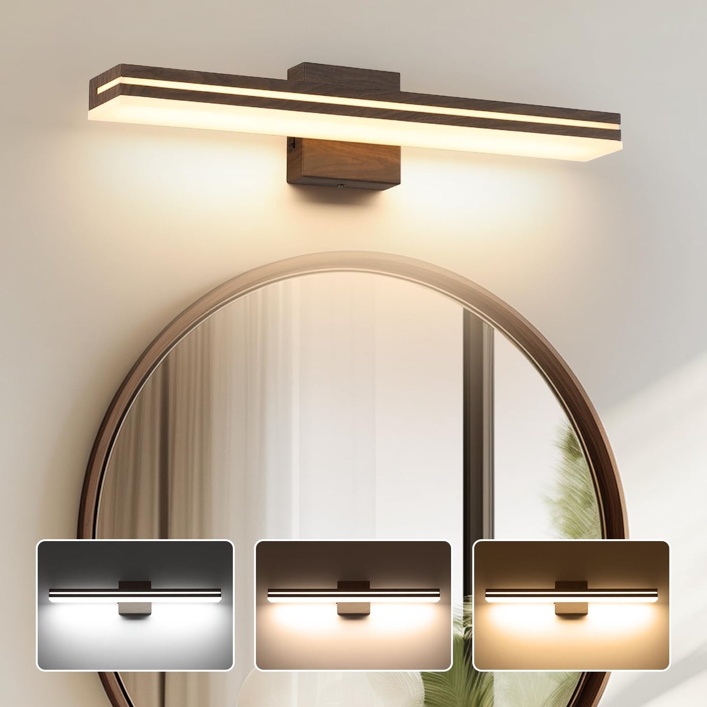 Sinerise Led Bathroom Vanity Light Fixture, 32-Inch, Dimmable, Brown Wood & Acrylic, Model: Af7Ca732