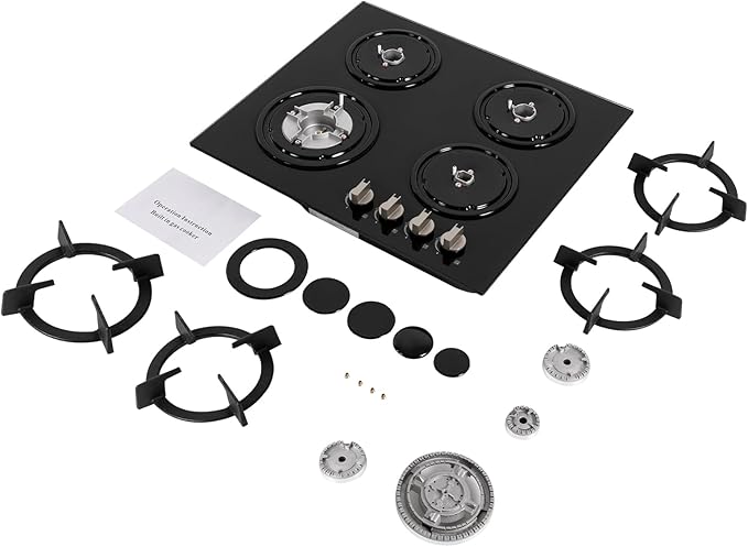 4-Burner NG Stove, Built-in Countertop Gas Stove with Tempered Glass, Electronic Pulse Ignition, High Precision Fire Control, and Detachable Pot Brackets