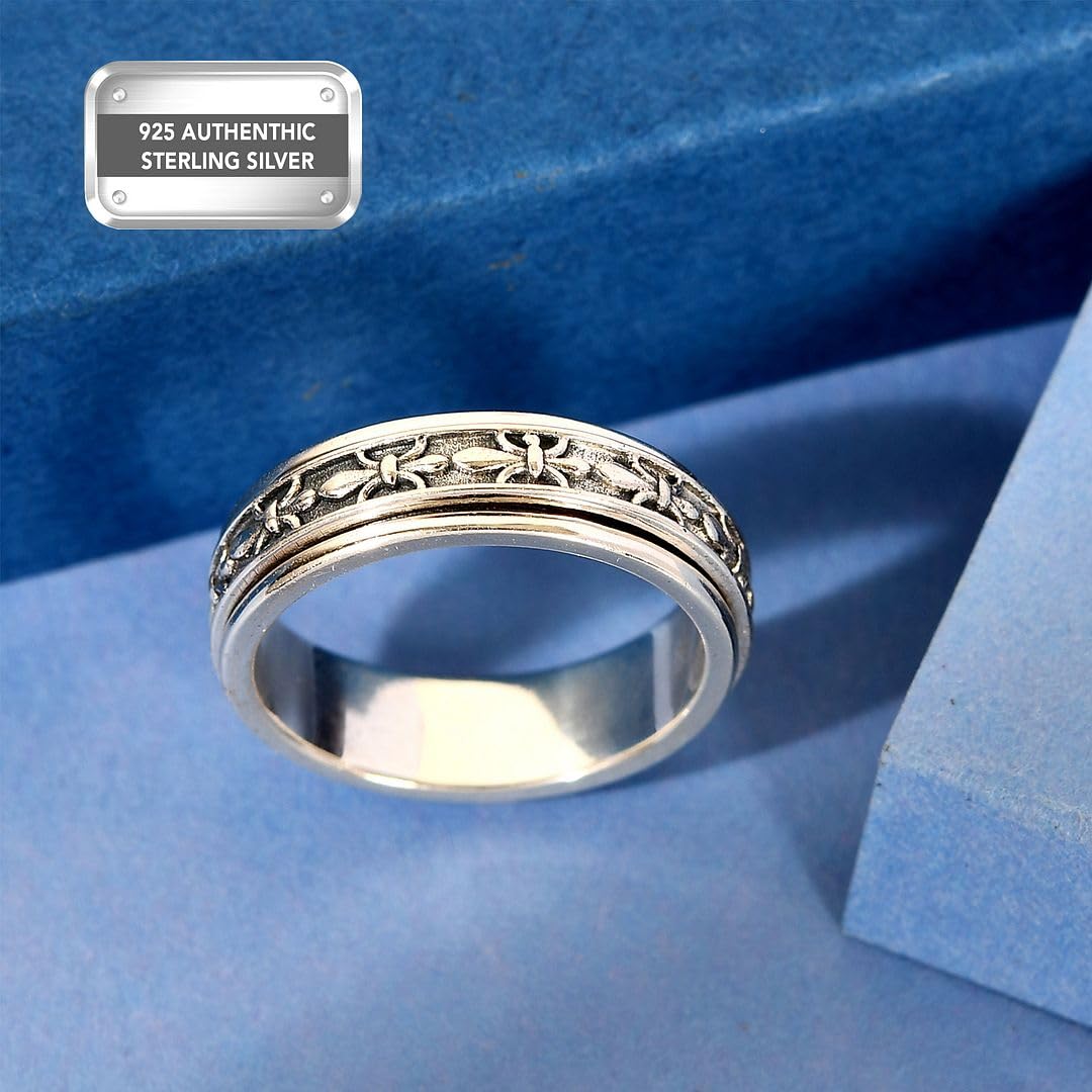 Shop LC Spinner Ring for Women - Spinning Anxiety Ring for Men - Wedding Band 925 Sterling Silver Platinum Plated Fleur De Lis A