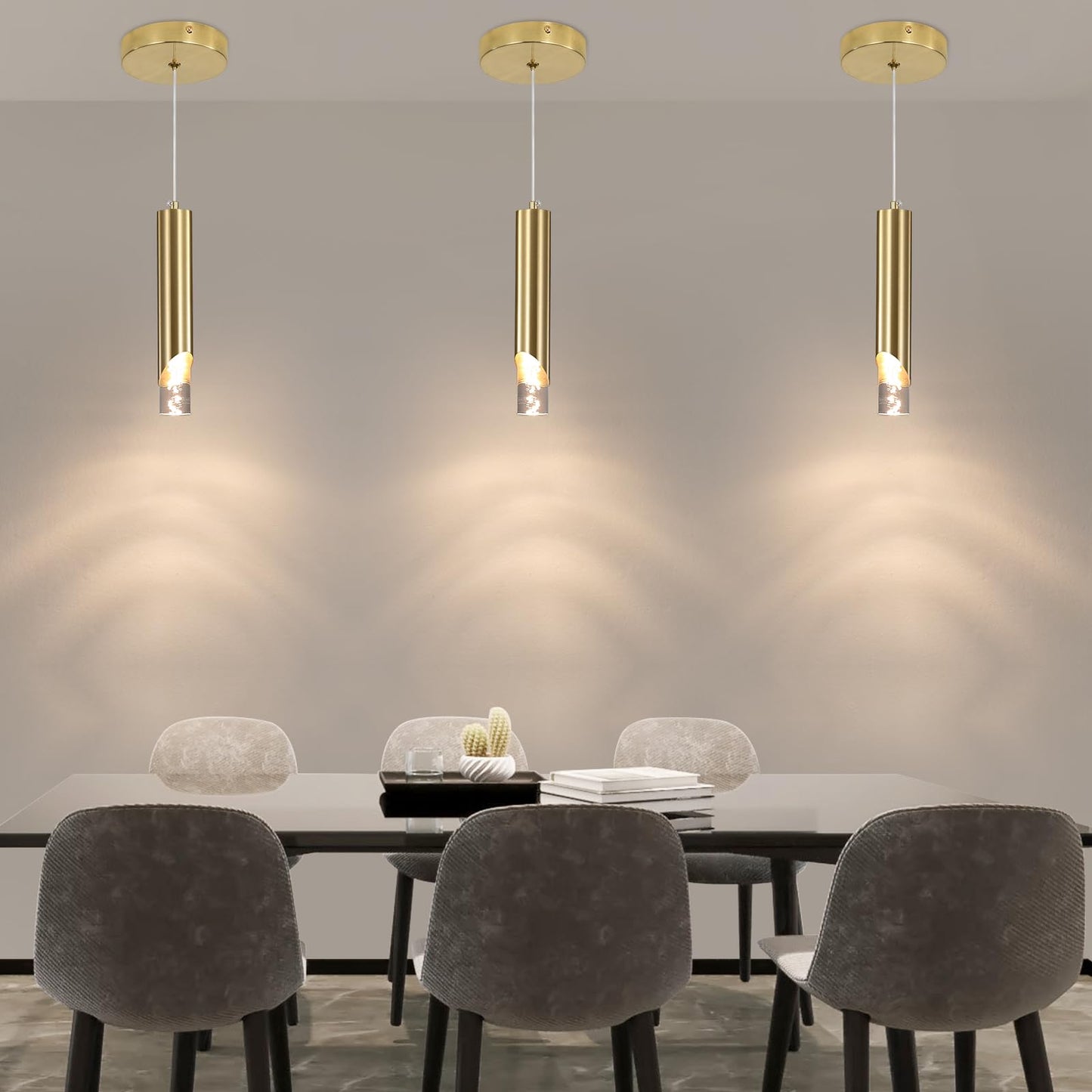 3 Pack Modern Gold Pendant Light Fixture  Acrylic Bubble Cylinder Hanging Lights  3 Color Temperatures  Minimalist Ceiling Chandelier Lighting For Dining Room  Bedroom  Hallway  Bar  Kitchen Island