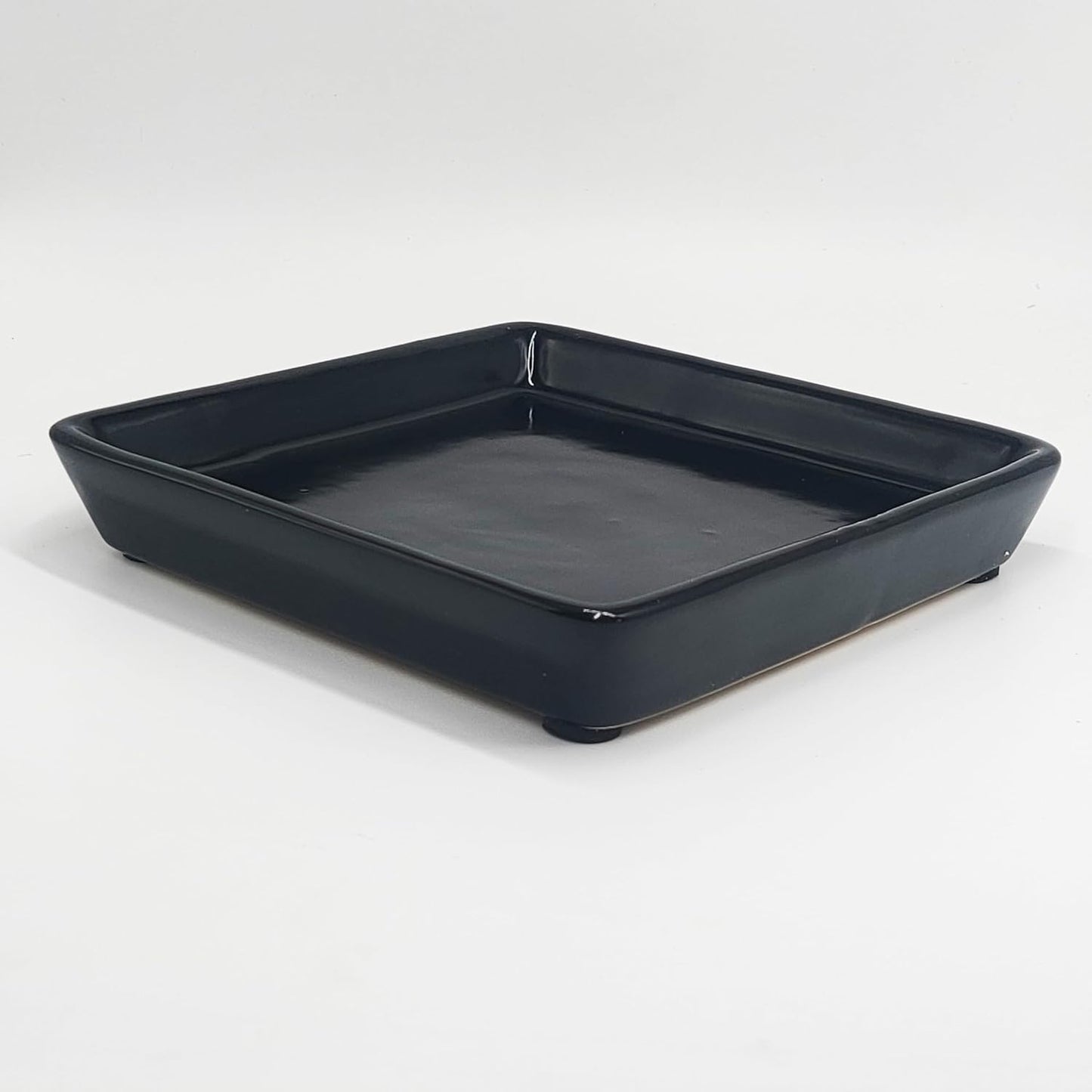 Square Plant Saucer 10 Inch 1 Pack，Plant Trays for Pots, Black Ceramic Plant Saucers for Indoors Outdoors, Plant Drip Tray 4 6 8 10 12 14 Inch