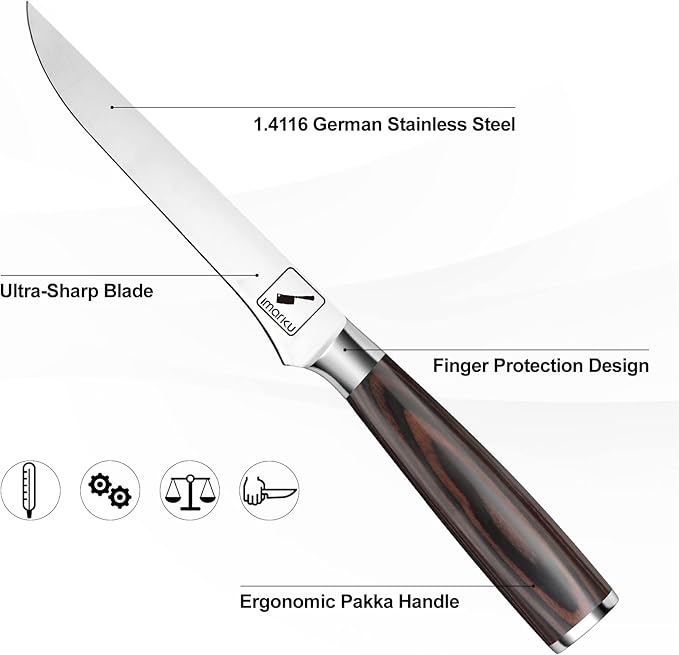 imarku Fillet Knife, German High Carbon Boning Knife, 6-Inch Stainless Steel Professional Grade Boning Fillet Knife for Fish, Pakkawood Handle for Meat and Poultry, Gifts for Men and Women