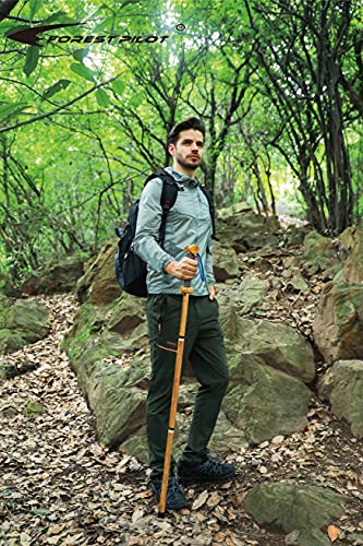 FOREST PILOT 3pc Detachable Hardwood Walking Stick for Hiking with Compass 48 Inches - Soft Hand Strap - Rubber Tip Cover