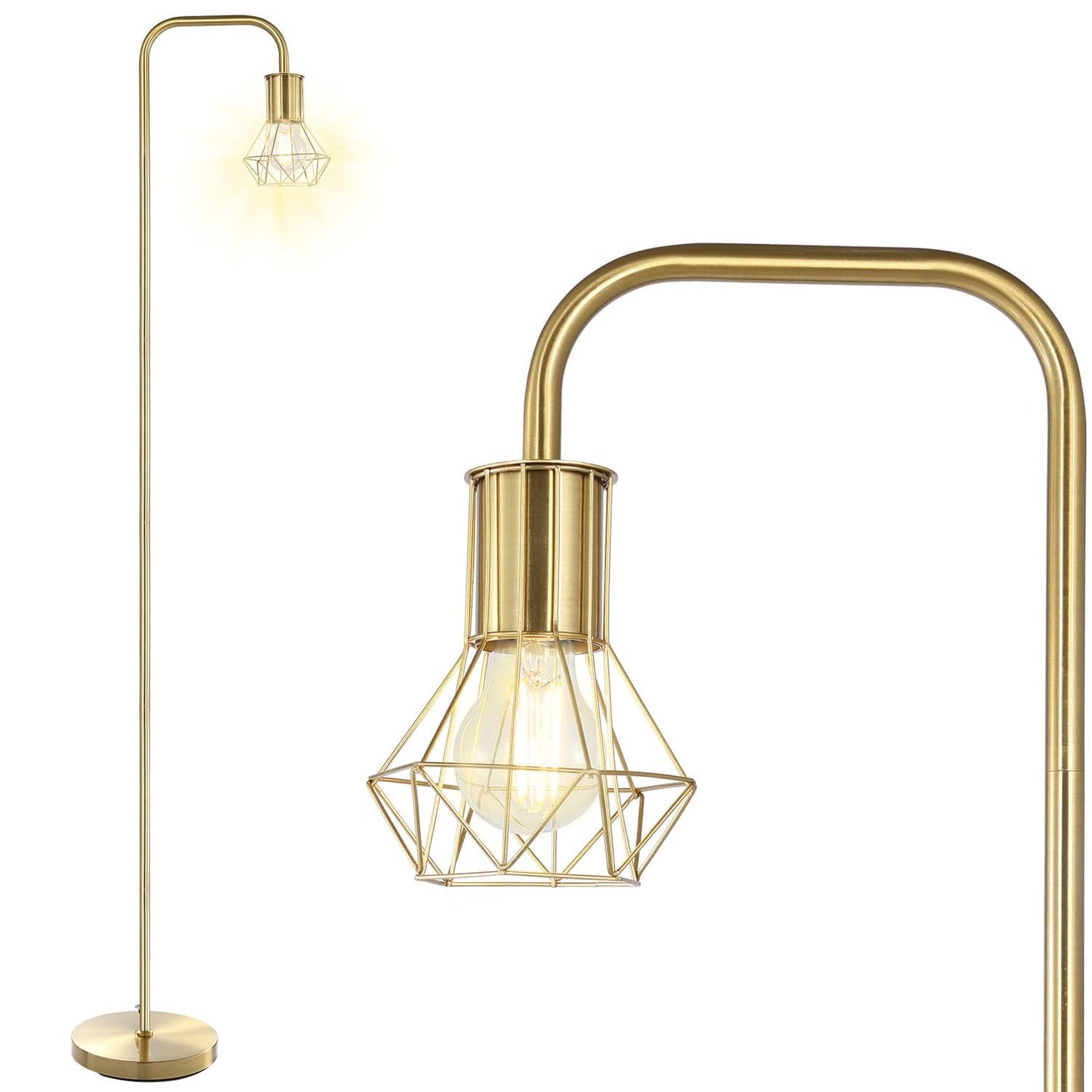 BoostArea Gold Floor Lamp, Industrial 6W Metal Lamp with E26 Socket, On/Off Footswitch, Medium Size, Model B1212