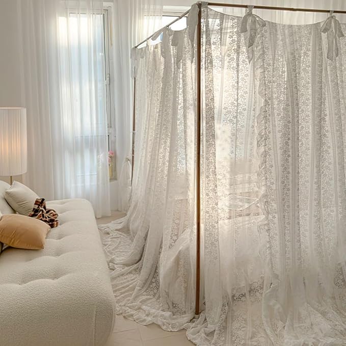Elegant Princess 4 Corner Post Mosquito Net Romantic for Girls Women Bed Curtain Canopy for Adult Wedding Bedroom Kids Rooms Decoration (Type2-White-Flower, Full)