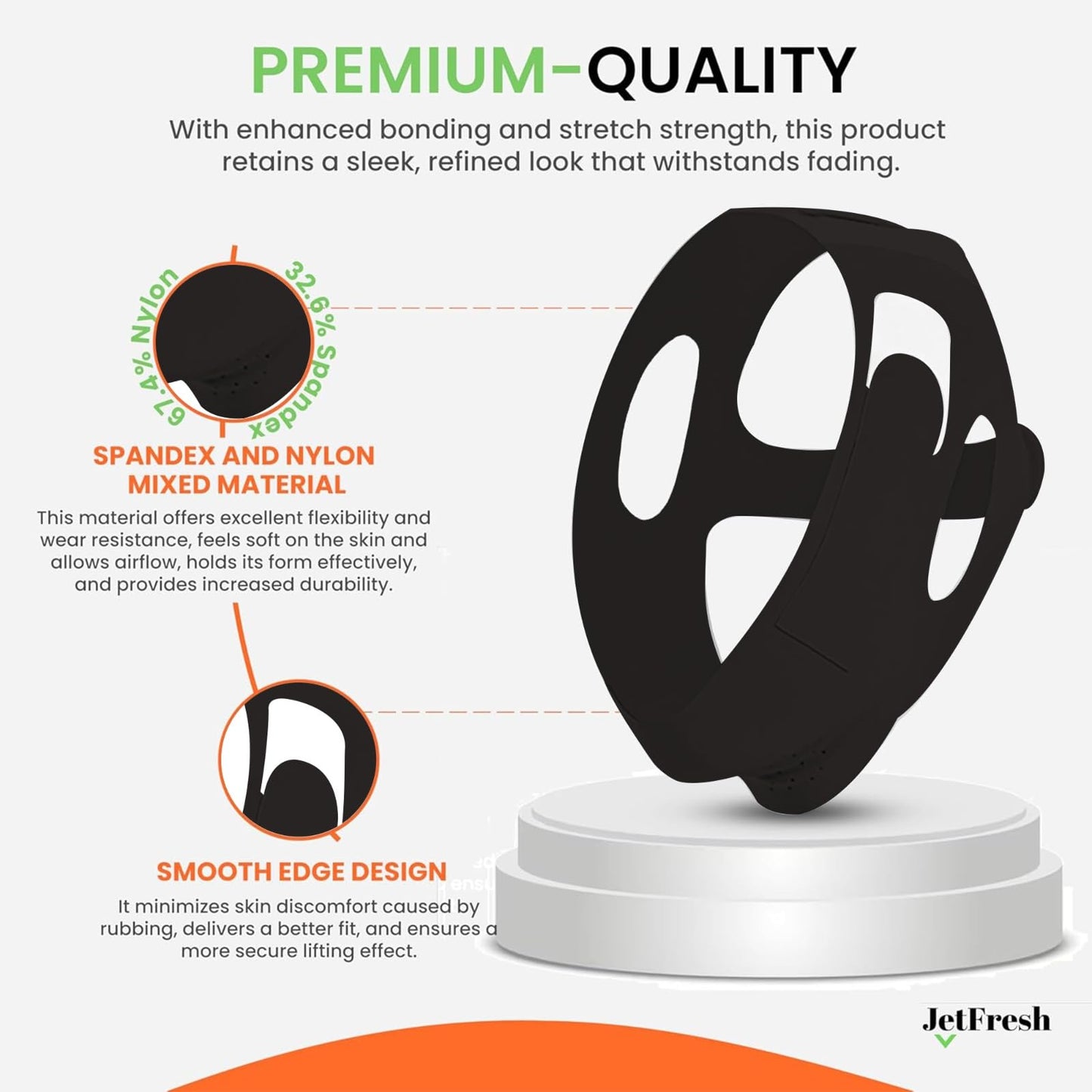 JetFresh Chin Strap for Sleeping and Snoring - Black Anti Snoring Device for Men and Women, Breathable and Skin-Friendly Snore Stopper with Adjustable Fit That Holds Jaw in Place & Supports CPAP Users
