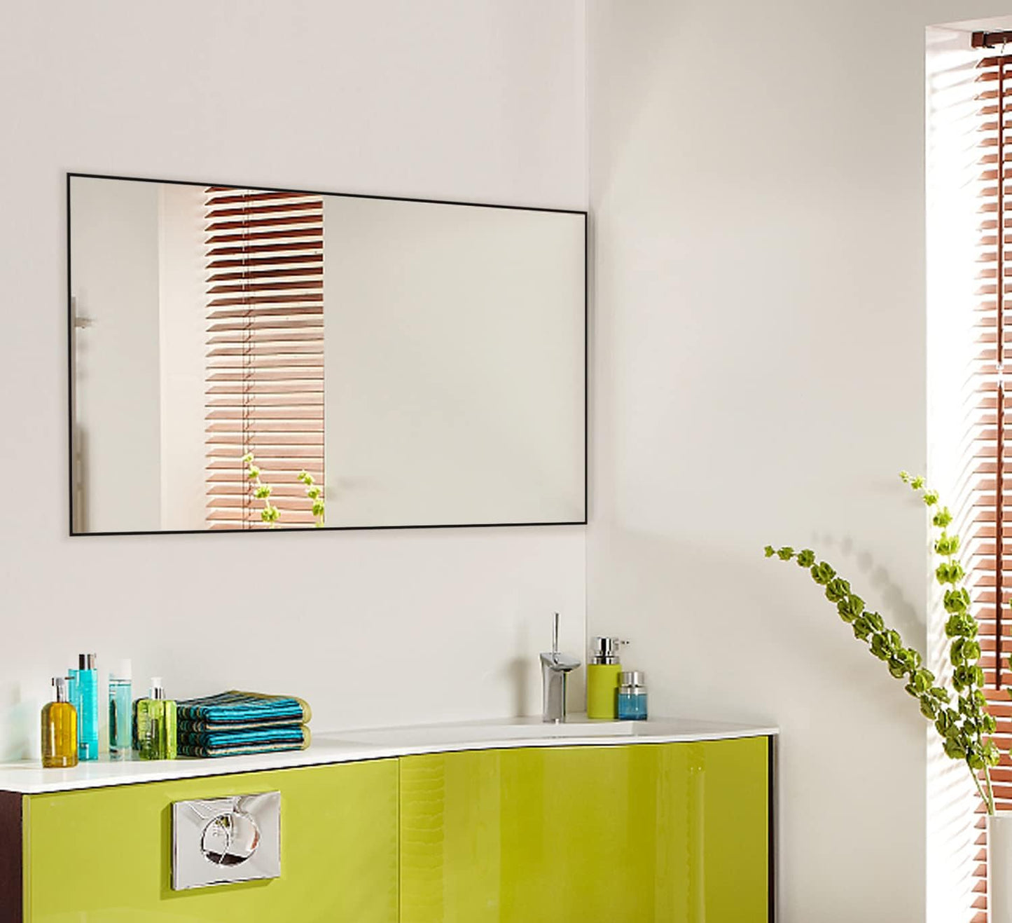 Bathroom Wall Mirror, Decorate Bathroom Mirrors for Wall, Rectangle Modern Bathroom Wall Mounted Mirror Vertical or Horizontal Hanging for Living Room (Black Framed 40’’ x 24’’)