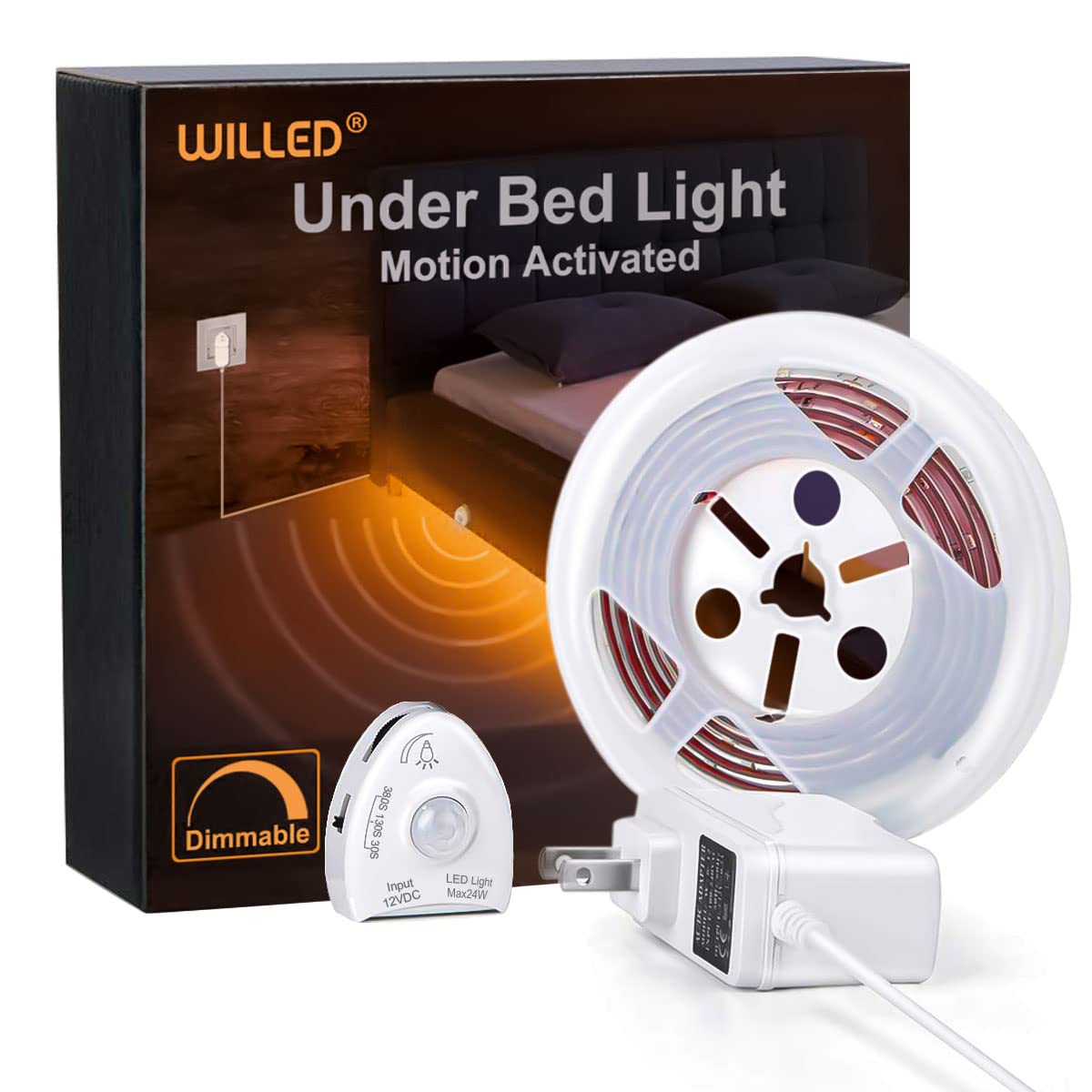 Willed Dimmable Motion Activated Bed Light, 5Ft Led Strip, Warm White, Model Cd-Ww For Bedroom, Crib, Stairs, Bathroom