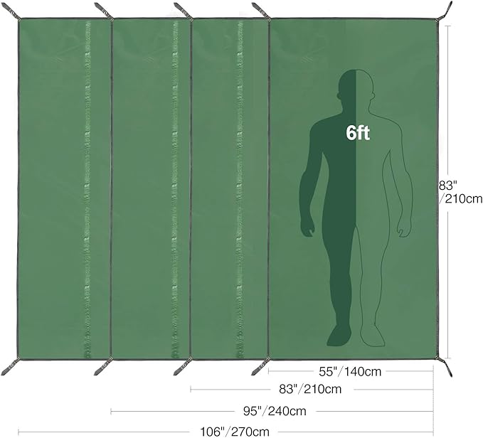REDCAMP Waterproof Camping Tarp Lightweight to Cover Sun or Rain, Large Compact Tent Tarp Footprint for Ground or Under Tent, Green 95"x83"