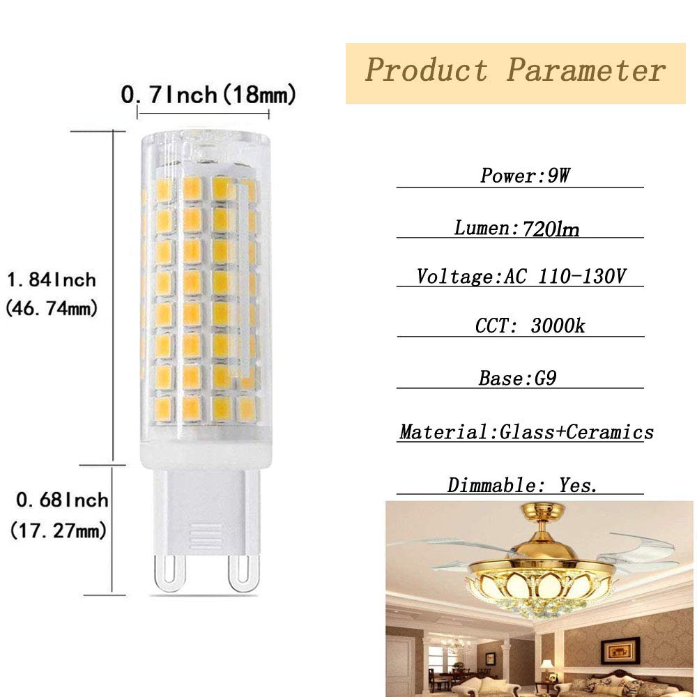 Syxkj G9 Dimmable Led Bulb, 7W Equivalent, 750Lm, Warm White, 4-Pack, Ceramic, Model Sg9102Ww