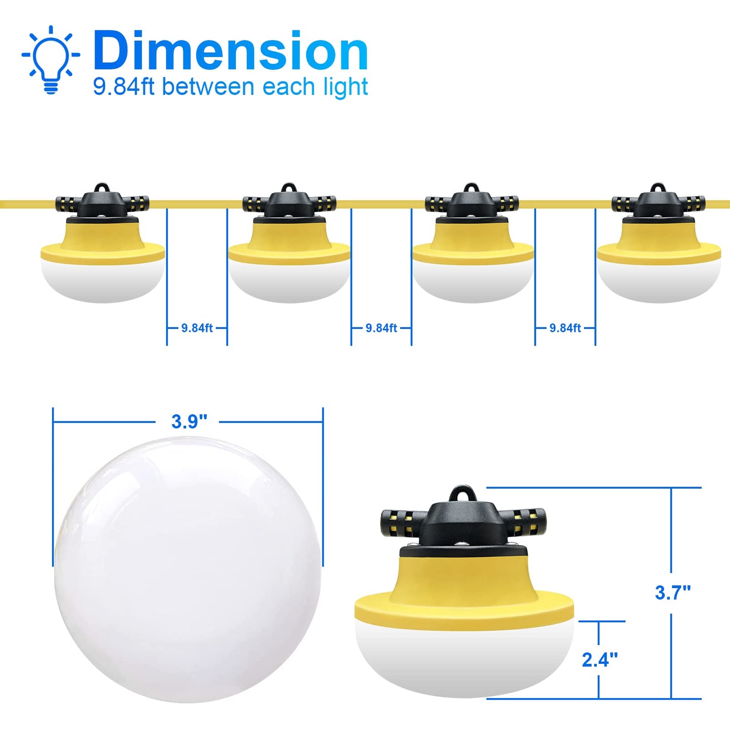 Muasdae 200Ft Led Construction String Lights, Yellow, Industrial Grade, 3 Prong, Ideal For Outdoor, Walkways, Renovation, And Lighting Solutions