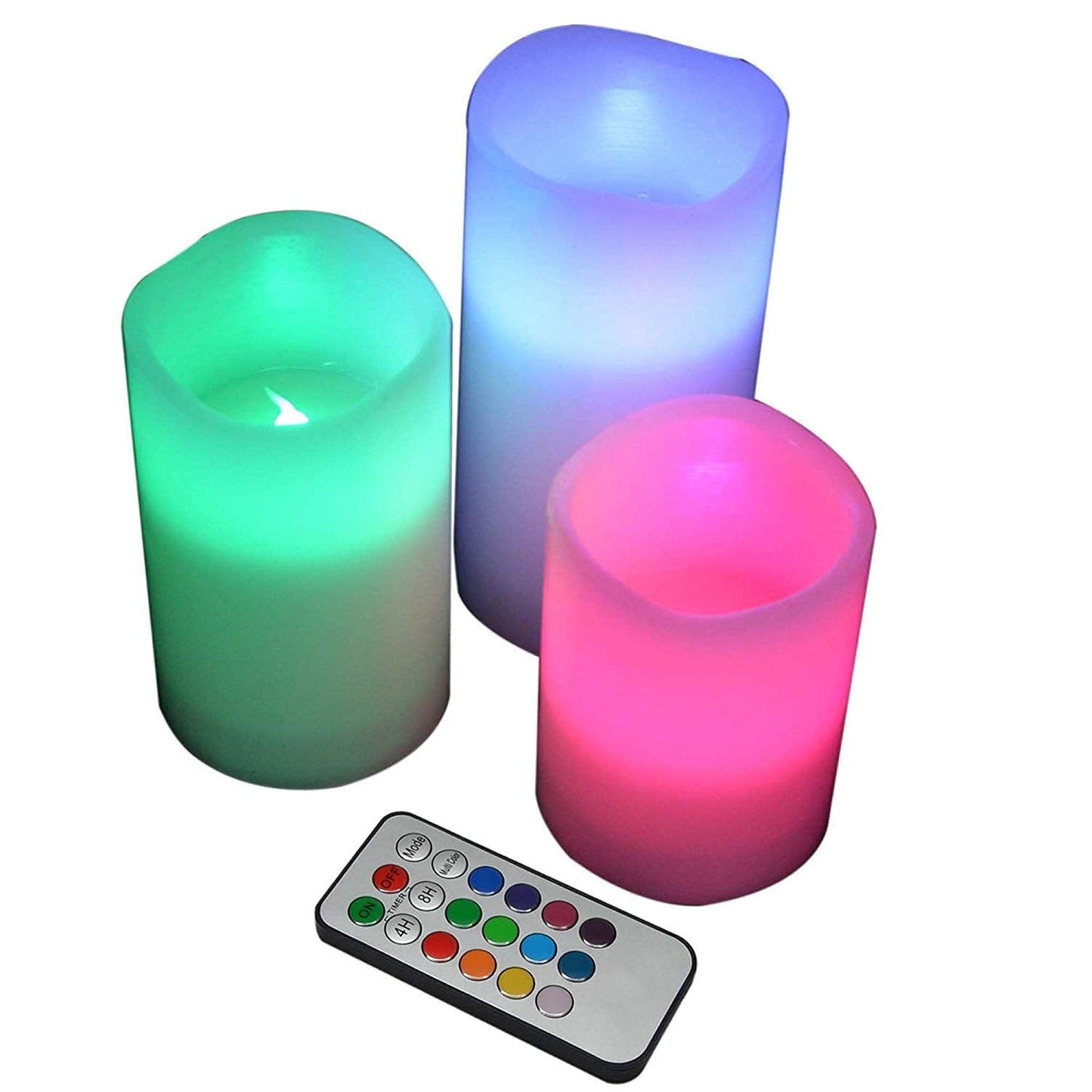 Yakii 3 Pack Color Changing Flameless Candles Real Wax Outdoor With Timer Battery Operated Candles Led Candles With Remote Contr