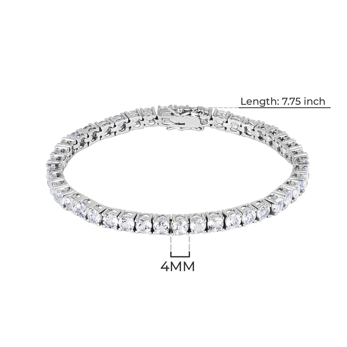 Amazon Essentials Platinum Plated Sterling Silver Round Cut Cubic Zirconia Tennis Bracelet (4mm), 7.75 (previously Amazon Collec