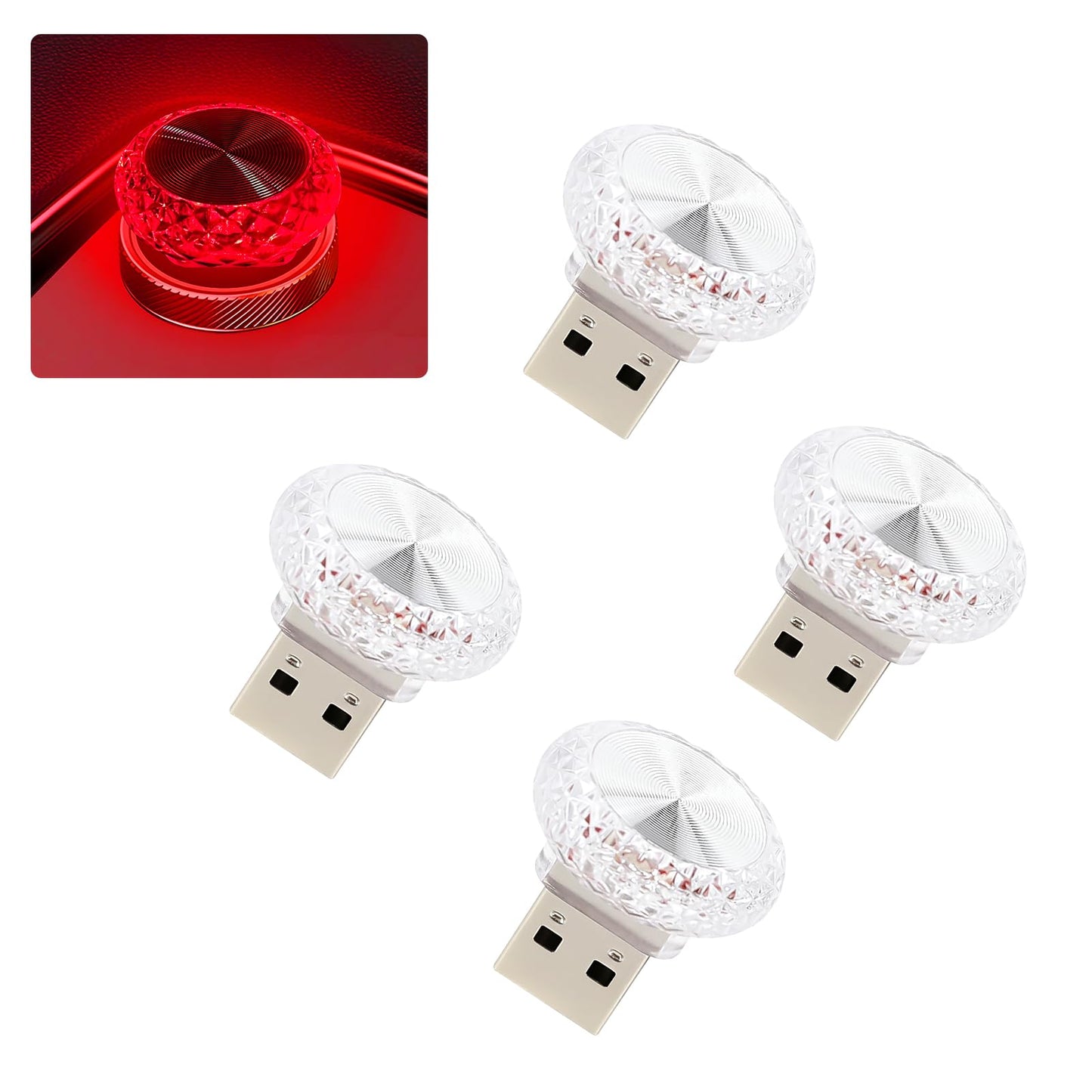 Hovom 4Pcs Usb Led Car Interior Atmosphere Lamp  Portable Mini Car Led Night Light Decoration  Plug-In Usb Automotive Ambient Lighting Kit  Universal For Cars Suvs Trucks Rvs (Red)